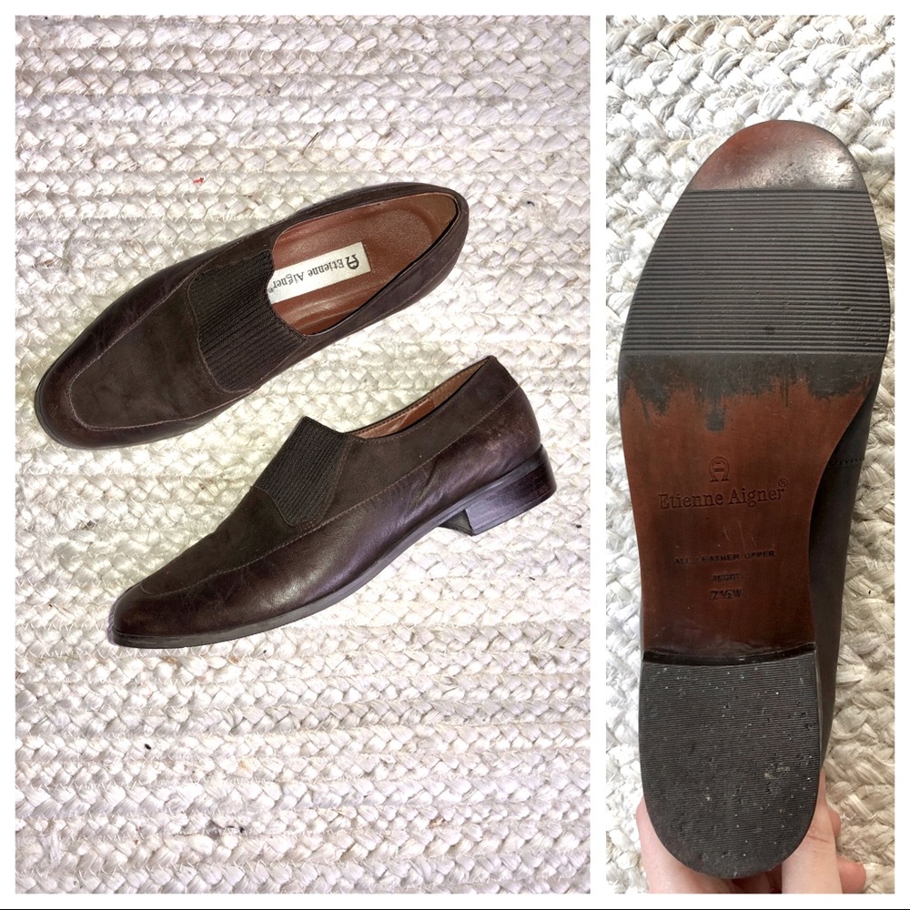 Vintage Etienne Aigner Chocolate Brown Leather Loafers Size 7.5